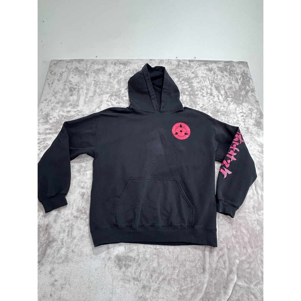 Naruto Shippuden Hoodie Boys Size Large Black Full Sleeve Print Hooded See Flaws